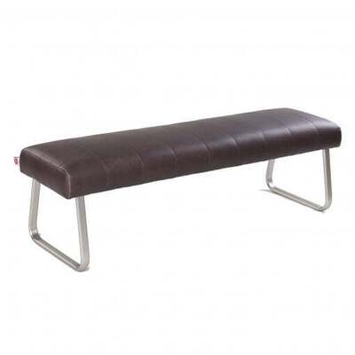 Terrano Bench with PU Cover on Brushed Steel Frame - Vintage Brown | Cherry Red