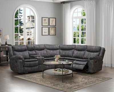 Seville Navy Corner Sofa, Pillow Top Seat & FREE Drinks Console - Midnight Grey | Navy Suede