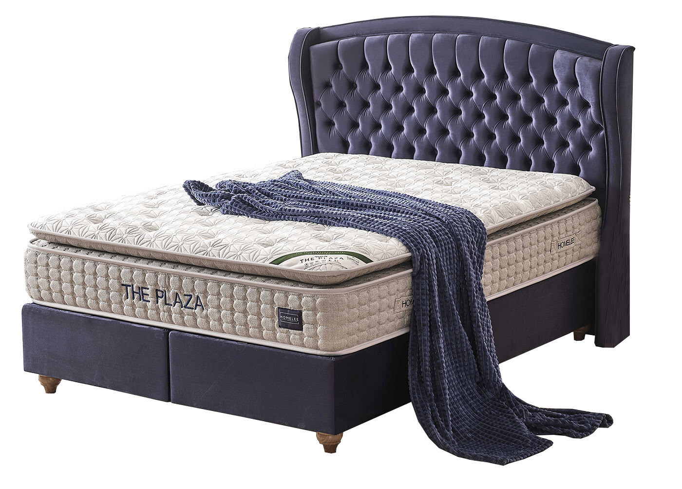 Elvin Ottoman by Homelee - Plush Velvet Dark Blue