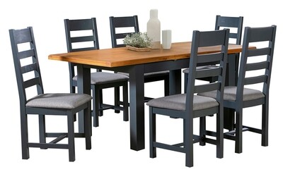 Capri Oak Solid Dining Set - Midnight Blue | Oak - Including Six Dining Chairs