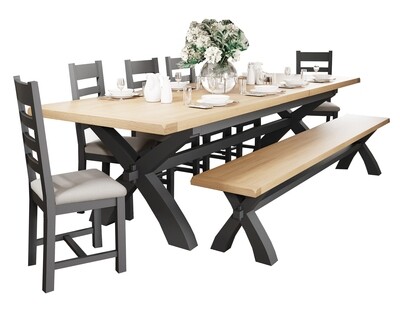 Trinity 1.8 Ext Table + 4 Chairs + Bench - Charcoal | Oak