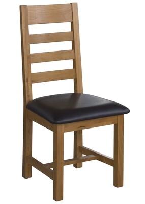 Saoirse Oak Dining Chair - Padded Faux Leather Dining Chair