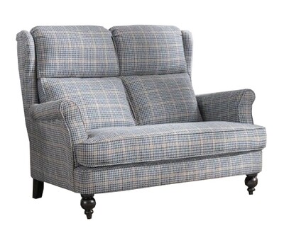 Skye Loveseat - Antique Gold | Grey Check Linen