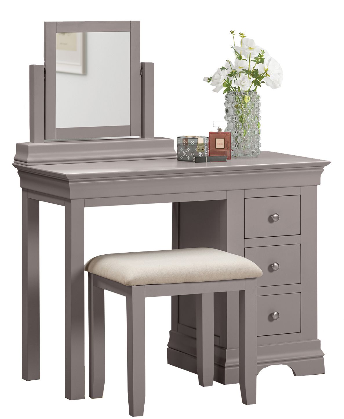 Province Dressing Table | Mirror | Stool - Grey | White