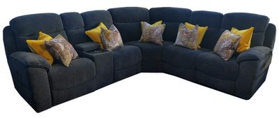 Asher Corner Electric Reclining Sofa - Console &amp; Wireless Charger | Charcoal Grey Fabric