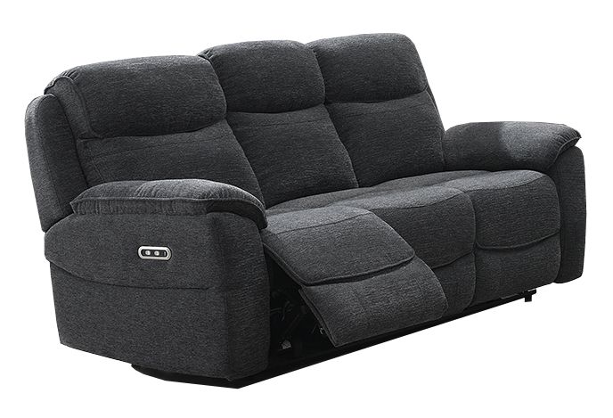 Asher 3 Seater Electric Reclining Sofa - Console &amp; Wireless Charger | Charcoal Grey Fabric