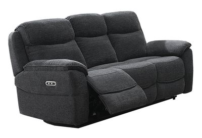 Asher 3 Seater Electric Reclining Sofa - Charcoal | Grey Silver Fabric