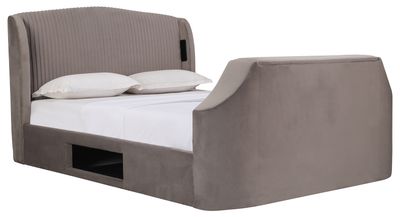 TV Gaming Upholstered Bed  - Plush Grey Velvet
