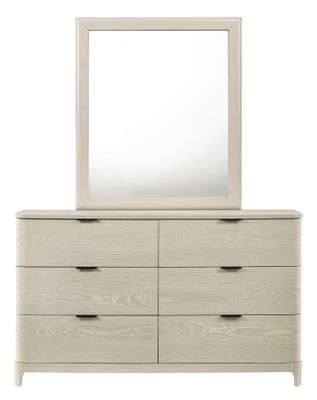 Chantilly 6 Drawer Wide Chest &amp; Mirror - Pale Cream Ash Grain Veneer