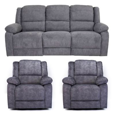 Lilly 3+1+1 Seater Recliner Sofa Set - Grey Fabric