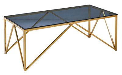 Allure Coffee Table - Blue | Grey Smoked Glass &amp; Classic Gold Metal Frame
