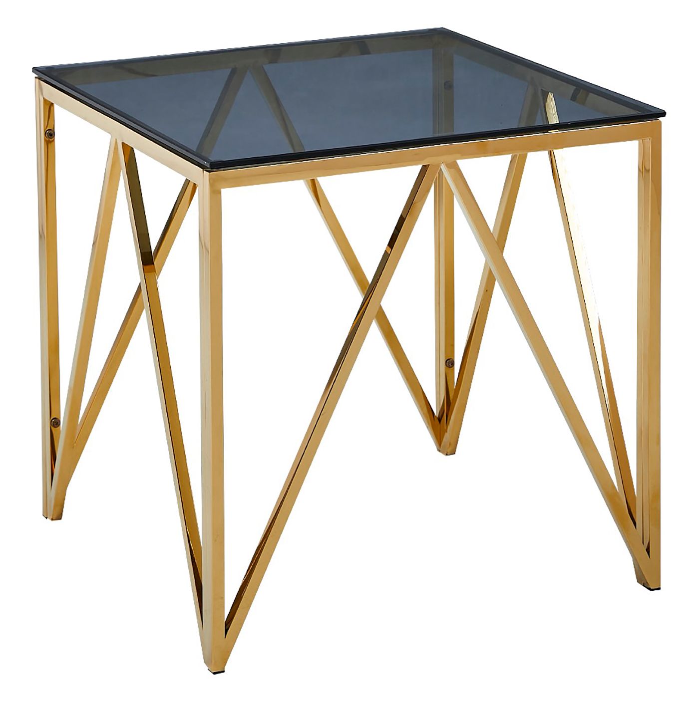 Allure Lamp Table - Blue | Grey Smoked Glass &amp; Classic Gold Metal Frame
