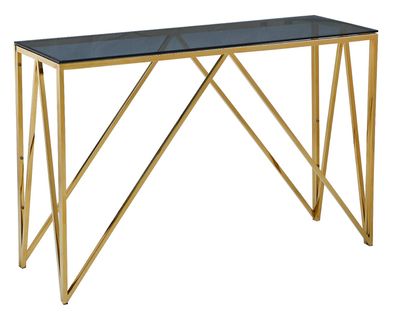 Allure Console Table - Blue | Grey Smoked Glass &amp; Classic Gold Metal Frame
