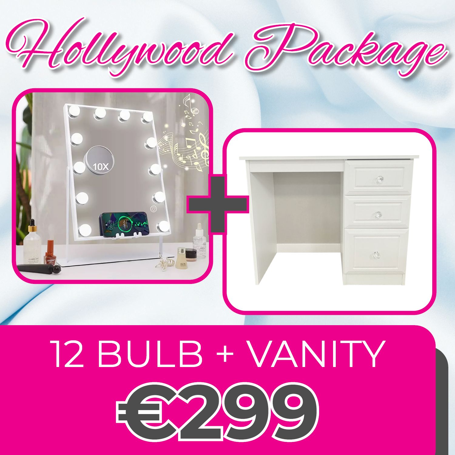 Hollywood 12 Bulb Mirror &amp; Vanity Unit