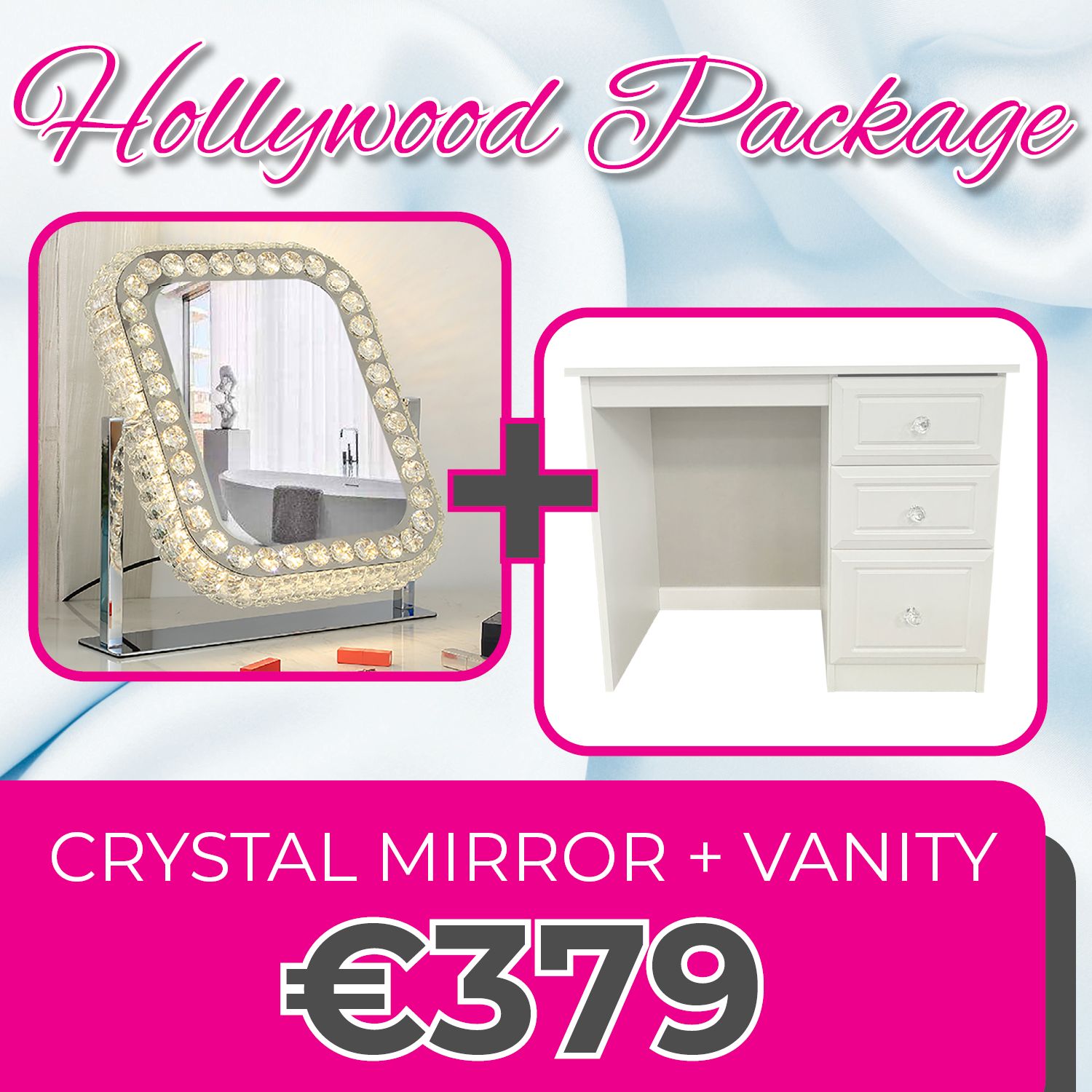 Hollywood Crystal Swivel Mirror &amp; Vanity Unit