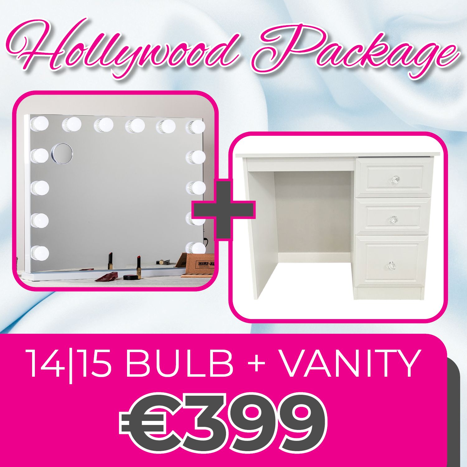 Hollywood 14/15 Bulb Mirror &amp; Vanity Unit