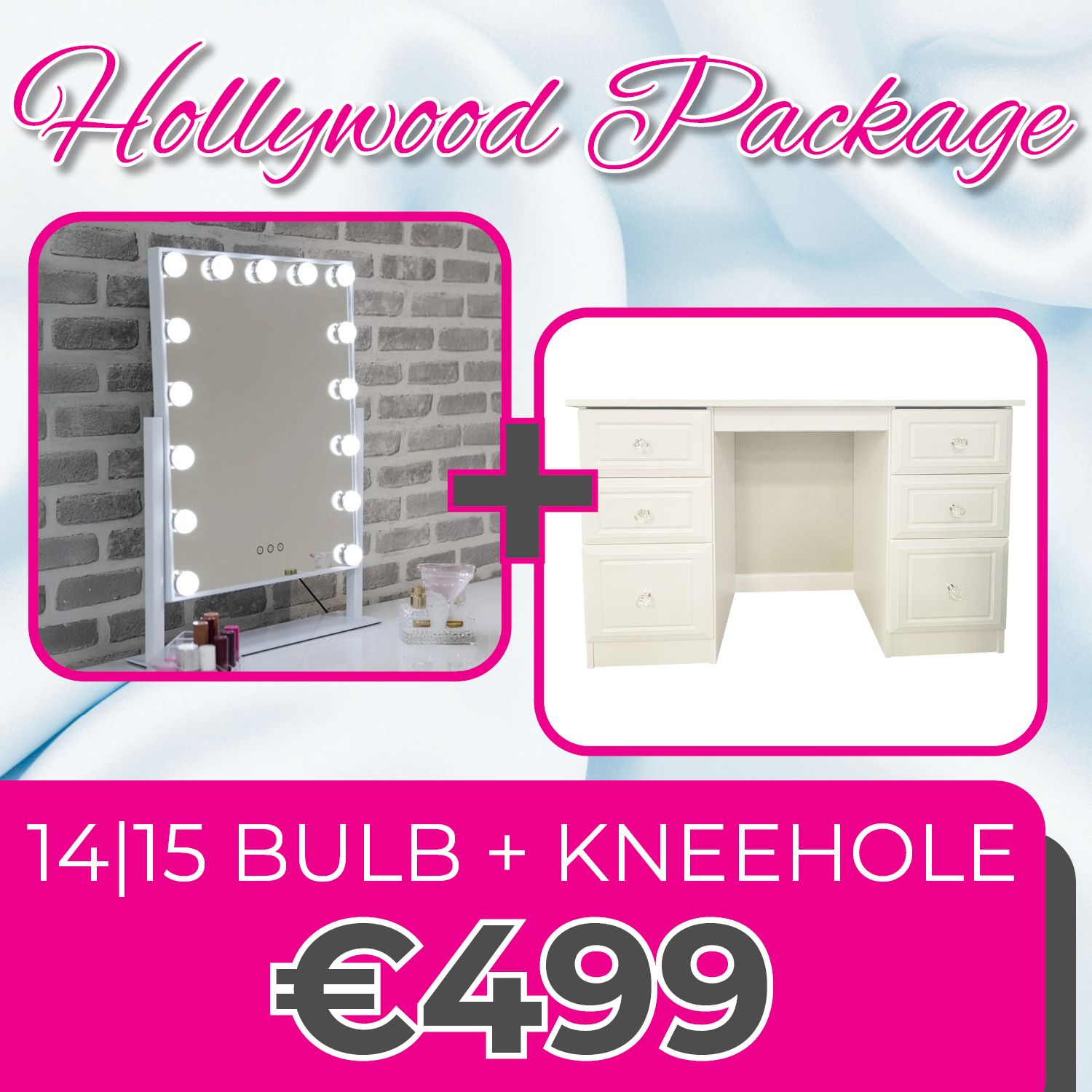 Hollywood 14/15 Bulb Mirror &amp; Kneehole