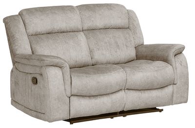Porto 2 Seater Reclining Sofa (2 Recliners) - Beige | Grey Suede Fabric