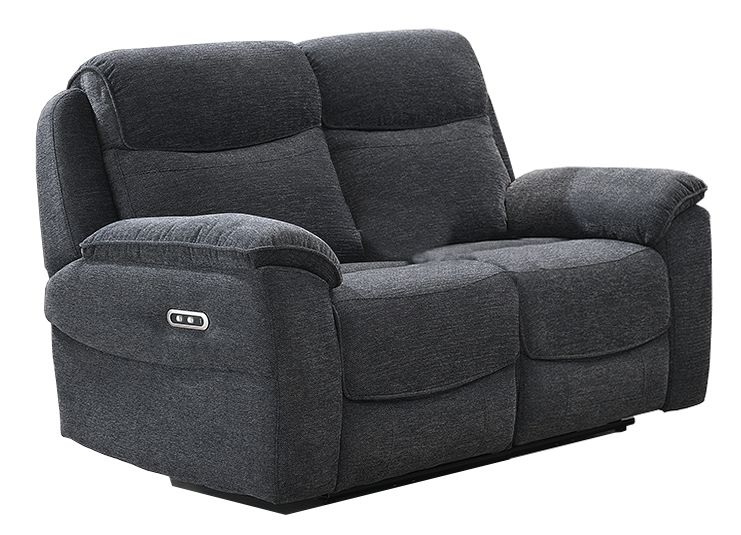 Asher 2 Seater Electric Reclining Sofa - Charcoal  | Silver Grey Fabric