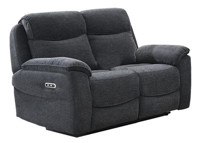Asher 2 Seater Electric Reclining Sofa - Charcoal  | Silver Grey Fabric