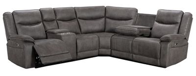 Ashford Corner Electric Reclining Sofa - Console &amp; USB Charger | Brown Grey Fabric