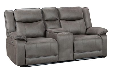 Ashford 2 Seater Electric Reclining Sofa - Console &amp; USB Charger | Brown Grey Fabric