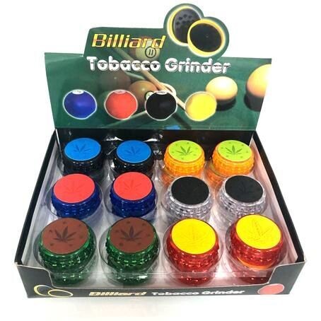 GRINDER EN PLASTIQUE COULEUR CHA MARIHUANA 2P 45MM 24 UNITÉS