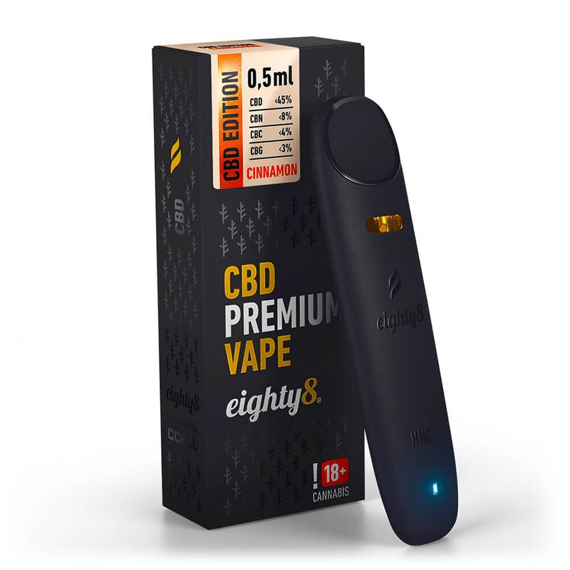 Eighty8 Cinnamon 45% CBD Stylo Vape Jetable (10pcs/présentoir) 0,5ml ou 2ml
