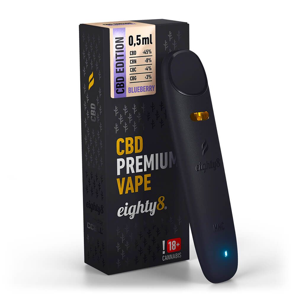 Eighty8 Blueberry 45% CBD Stylo Vape Jetable (10pcs/présentoir) 0,5ml ou 2ml