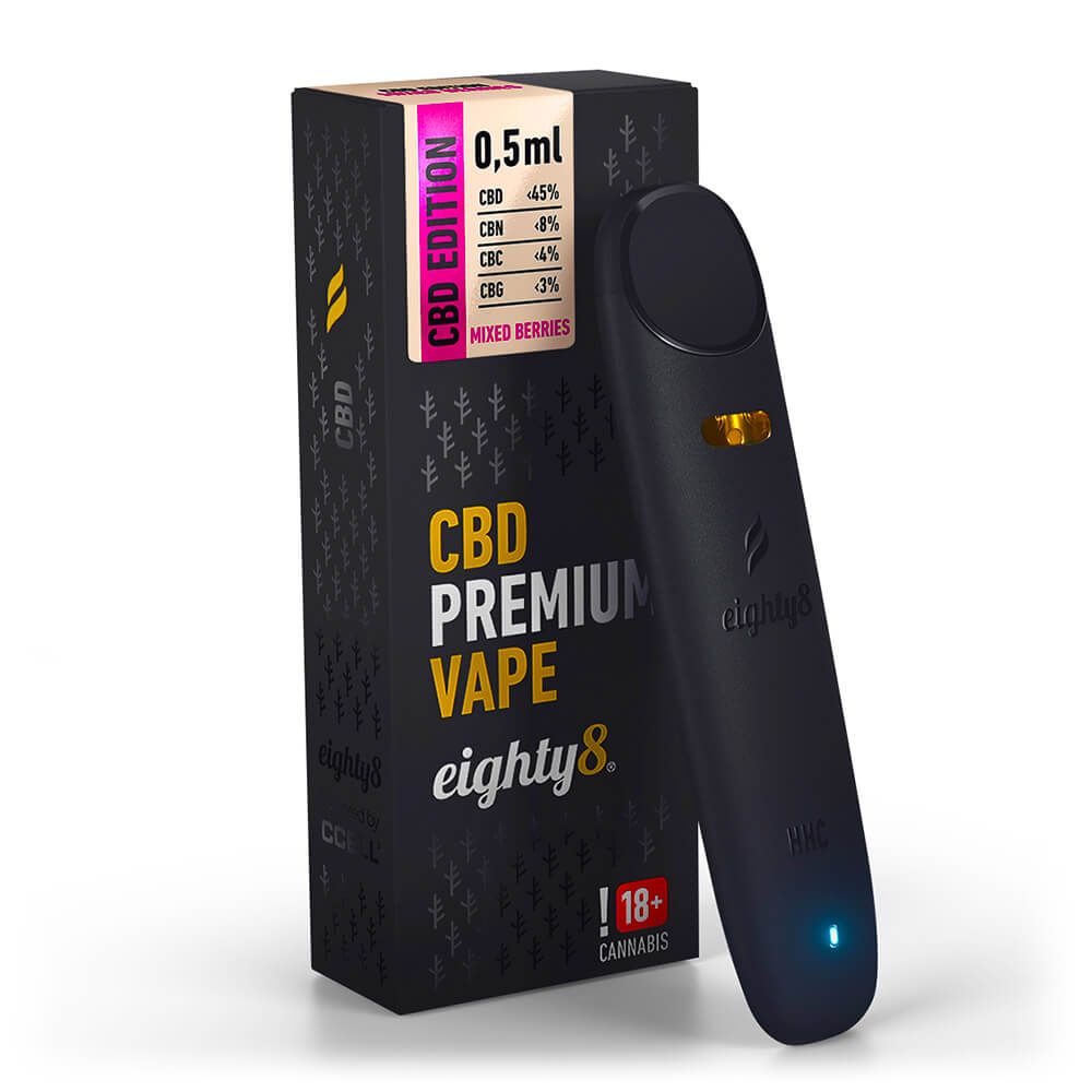 Eighty8 Mixed Berries 45% CBD Stylo Vape Jetable (10pcs/présentoir) 0,5ml ou 2ml