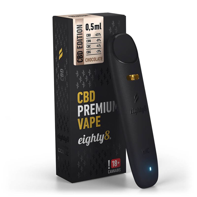 Eighty8 Chocolate 45% CBD Stylo Vape Jetable (10pcs/présentoir) 0,5ml ou 2ml