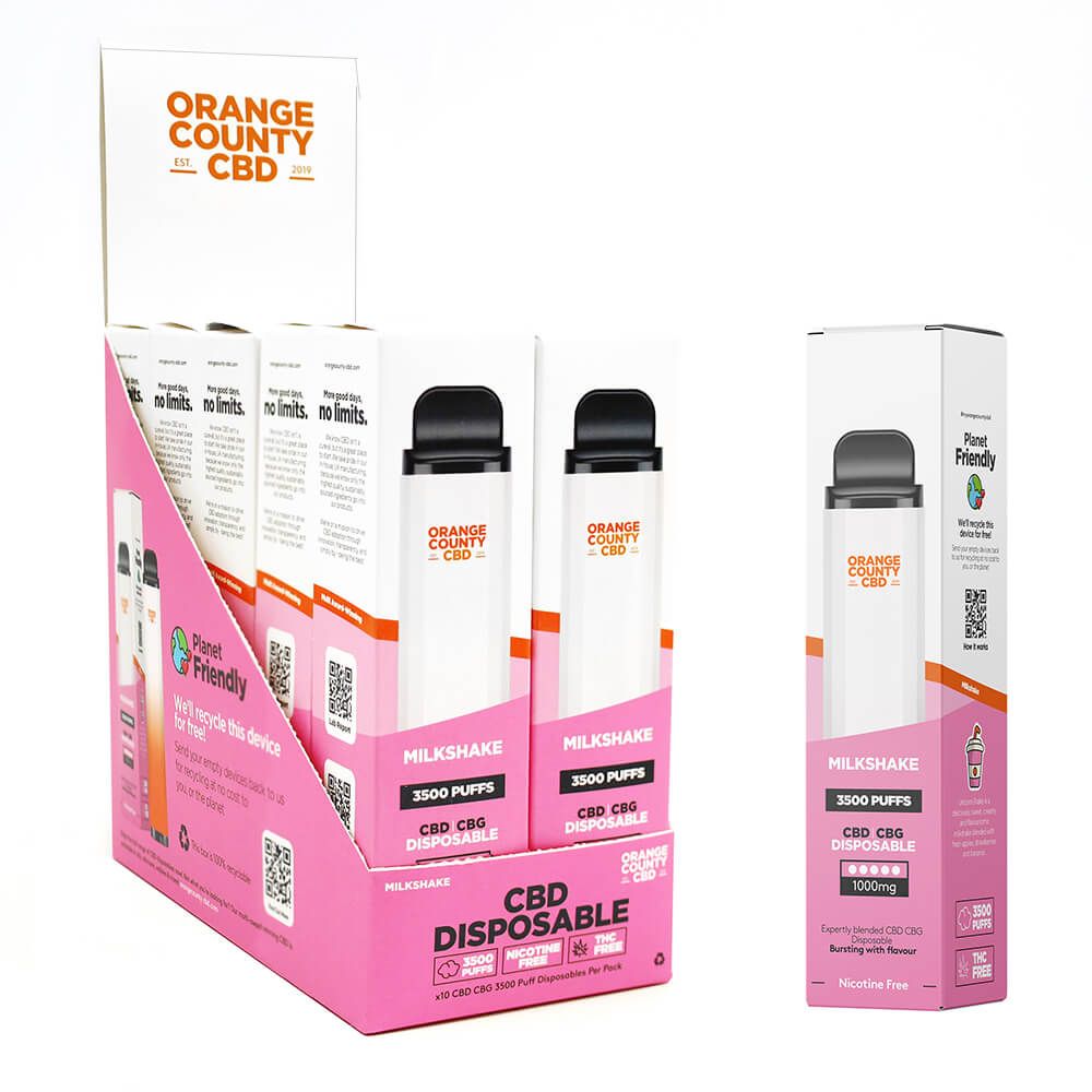 Orange County CBD 10ml Stylo Vape Jetable Milkshake 600mg CBD + 400mg CBG – 3500 Puffs (10pcs/présentoir)