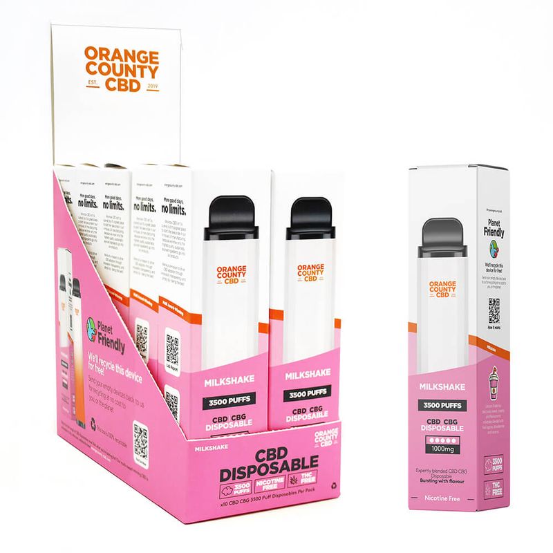 Orange County CBD 10ml Stylo Vape Jetable Milkshake 600mg CBD + 400mg CBG – 3500 Puffs (10pcs/présentoir)