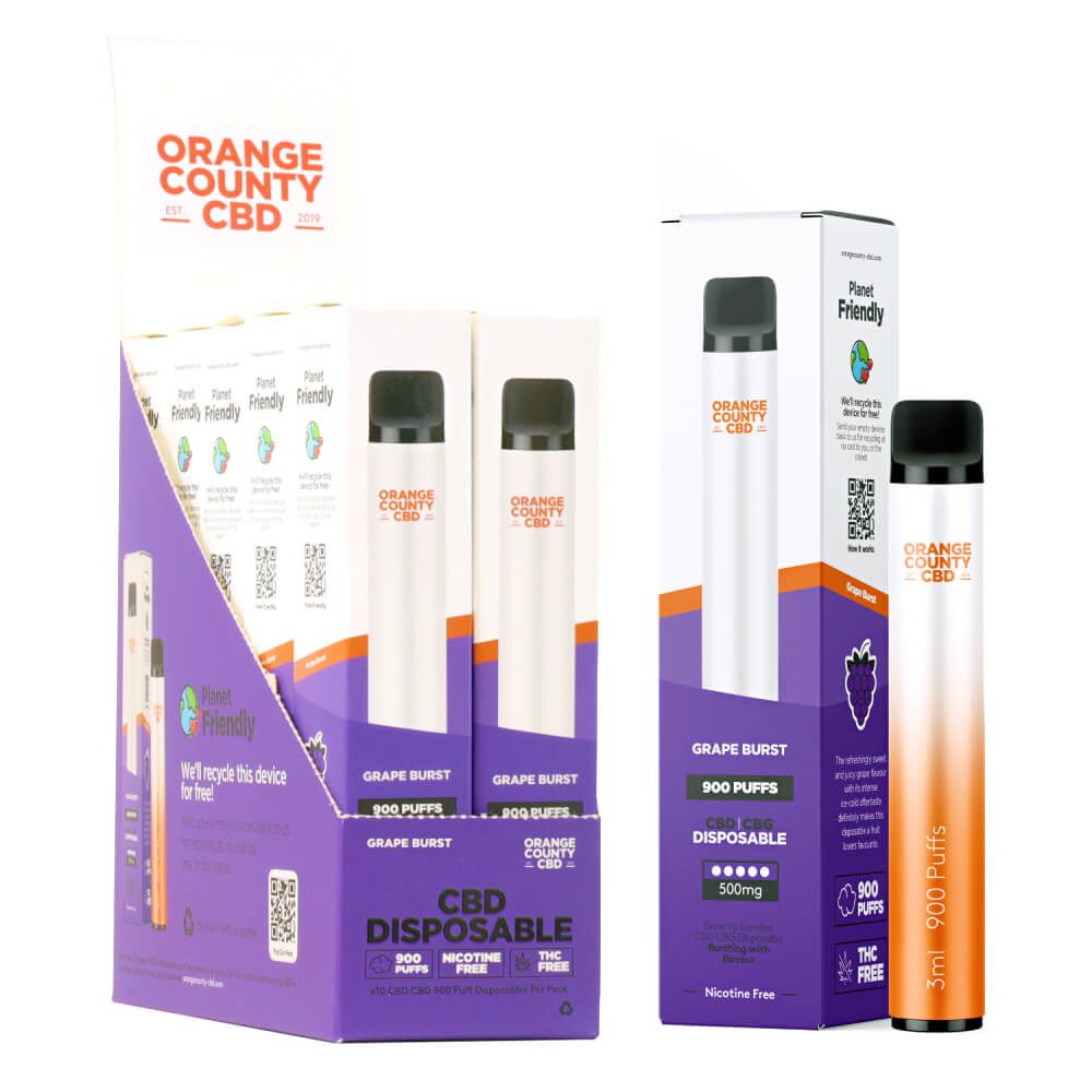 Orange County CBD 3ml Stylo Vape Jetable 250 CBD + 250mg CBG Grape Burst (10pcs/présentoir)