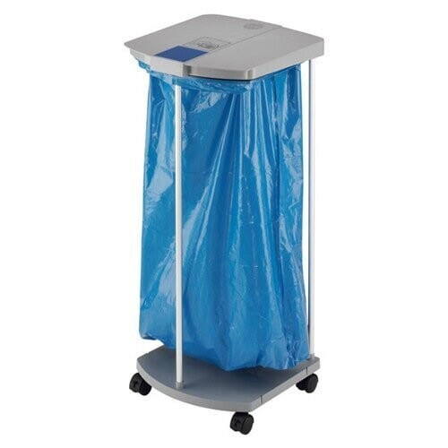 Soporte con ruedas para bolsas de basura.