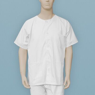 Casaca sanitaria blanca manga corta y cuello redondo Casaca sanitaria blanca manga corta y cuello redondo