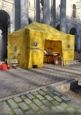 Puesto sanitario avanzado. Alquiler carpa de emergencias completa.