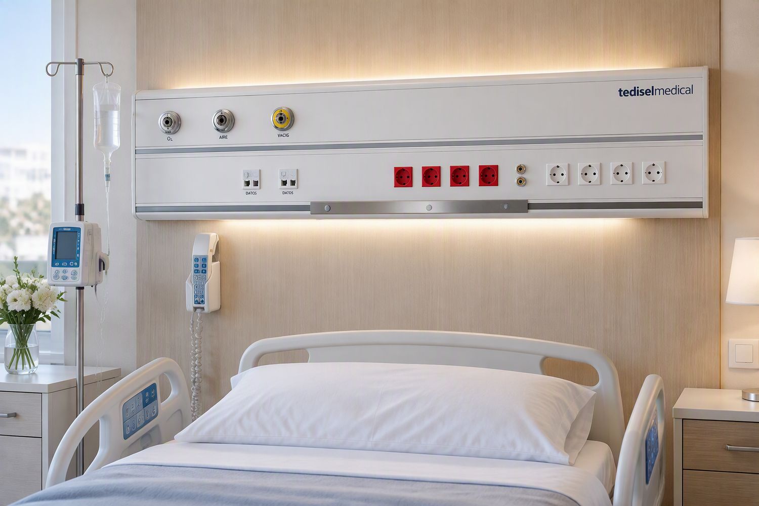 Unidad médica de cabecera de pared horizontal. Alquiler cabecero hospitalario de ultima generación. Unidad médica de cabecera de pared horizontal. Alquiler cabecero hospitalario de ultima generación.