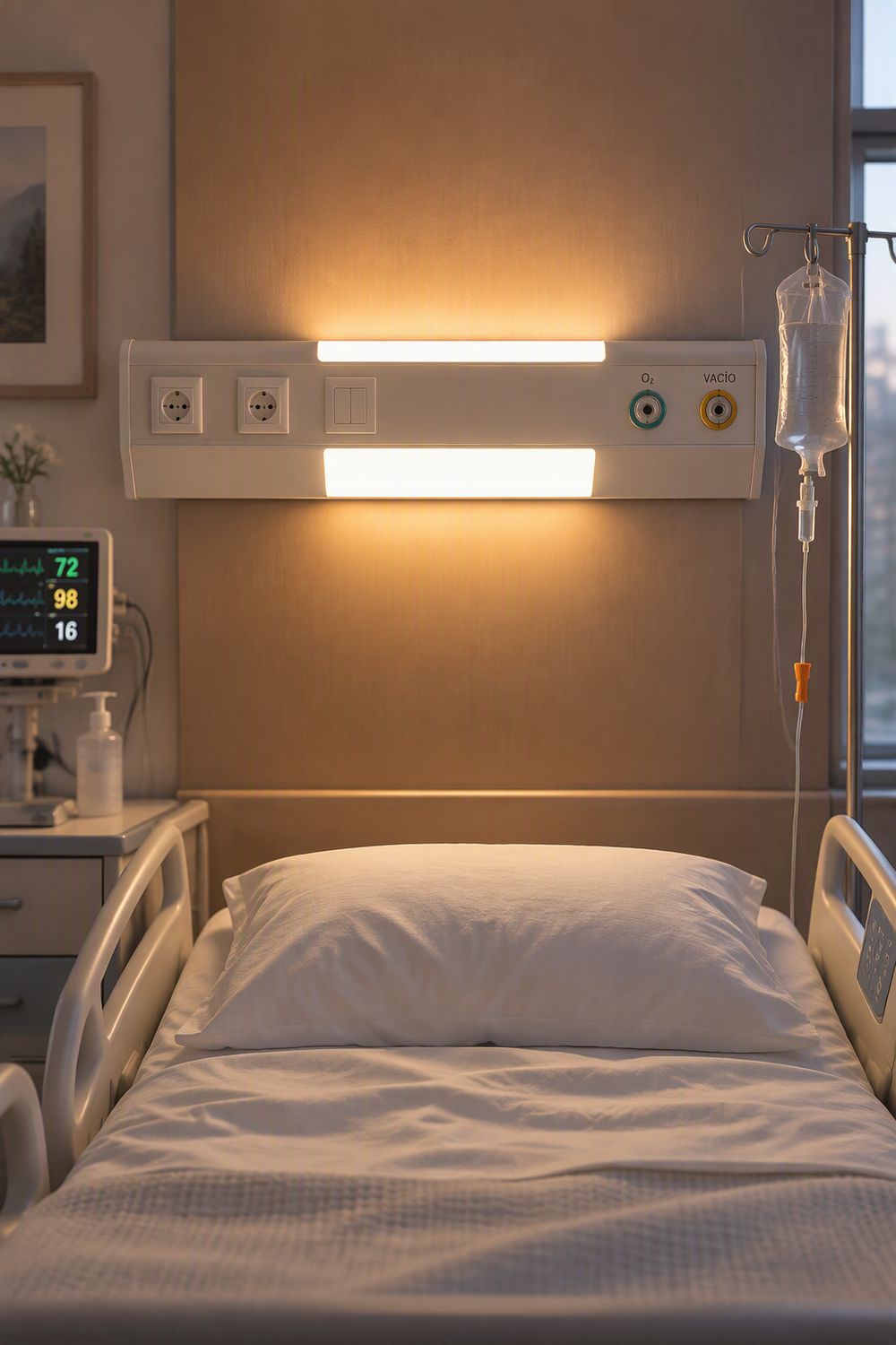 Cabecero hospitalario. Alquiler cabecero de hospital basic. Cabecero habitación de hospital.