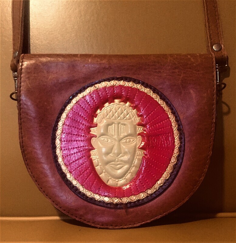 Vintage Leather Shoulder Bag Nigerian Oba King - Hand Crafed &amp; Painted  (Coach Leather Quality)