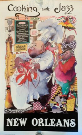Cooking With Jazz  - New Orleans Original Vintage Poster 1979 by Leo Meiersdorff 22&quot; X36&quot; Good Condition Used
