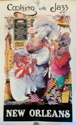 Cooking With Jazz - New Orleans Original Vintage Poster 1979 by Leo Meiersdorff 22" X36" Good Condition Used