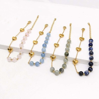 18k Gold Plated Stainless Steel Heart Crystal Bracelet