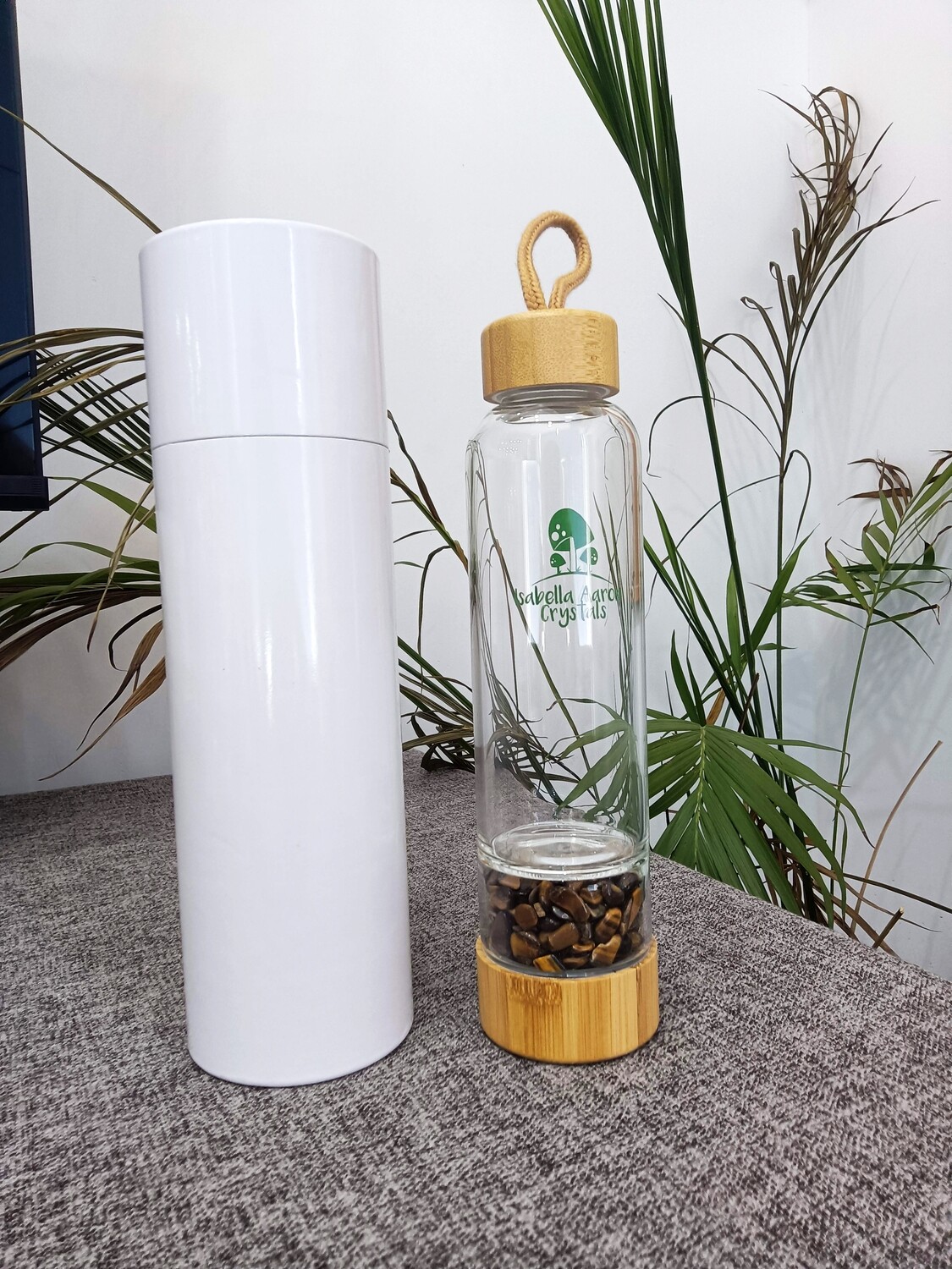 Tiger Eye Crystal Bamboo Glass Water Bottle 480ml