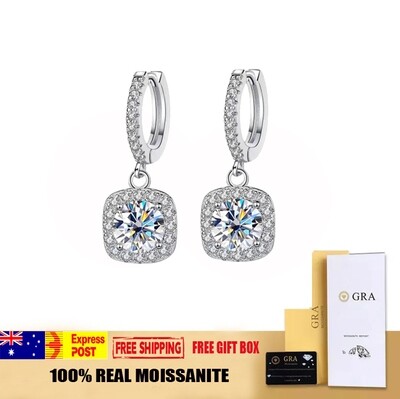 1ct Square Halo Moissanite Drop Earrings
