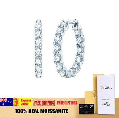 100% Real Moissanite Sterling Silver Hoop Earring