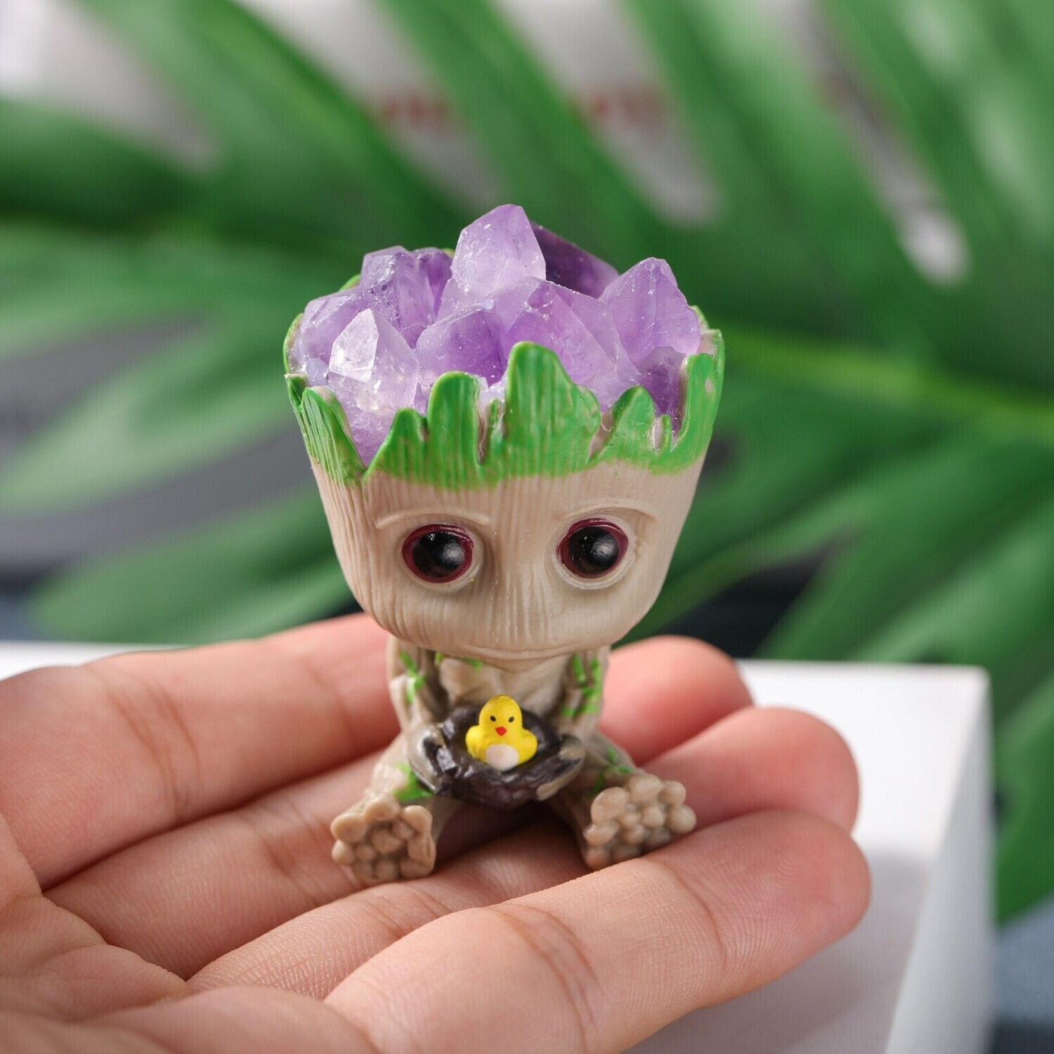 Mini Baby Groot 5cm with Crystals, Crystals: Amethyst