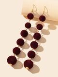 Maroon Pompom Dangle Earrings