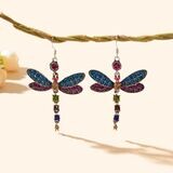 Colourful Dragonfly Rhinestone Metal Earrings