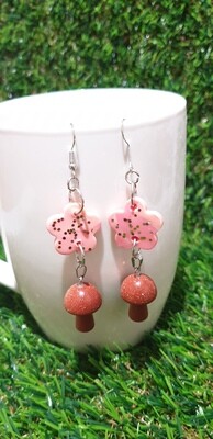 Polymer Clay Flower and Red Goldstone Genuine Mushroom Crystal